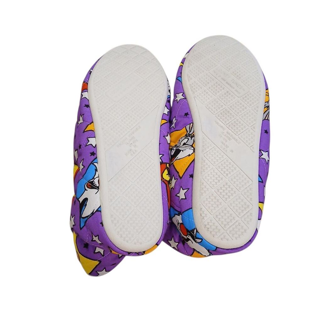 Vtg Looney Tunes Warner Bros Quilted Purple Slippers Shoes Bugs Tweety Daffy XL - Picture 8 of 9